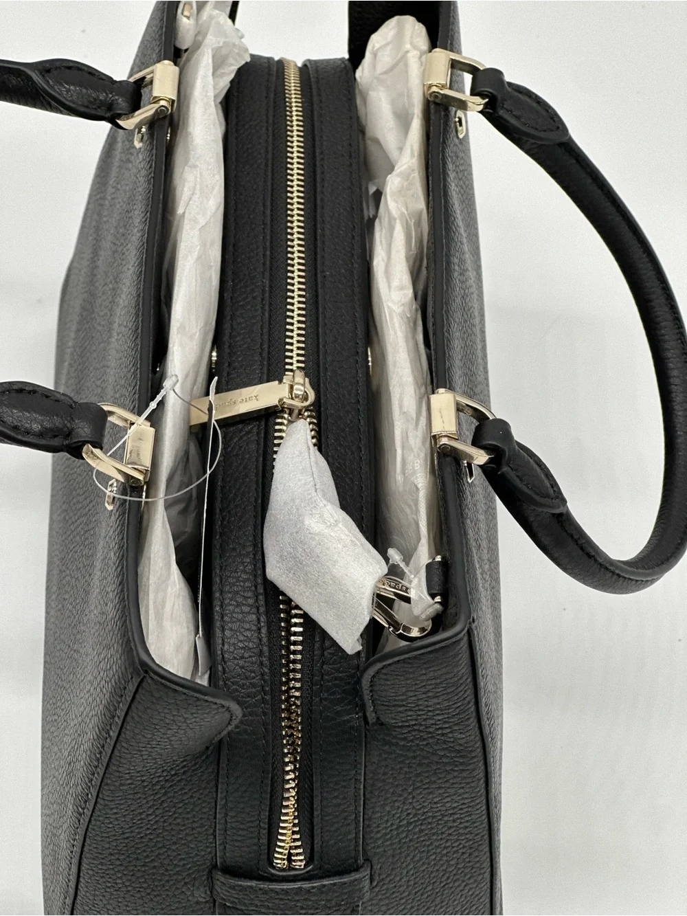 kate spade Black Pebbled Leather Structured Satchel with Gold Hardware
